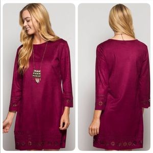 Raspberry Faux Suede Laser Cutout Dress